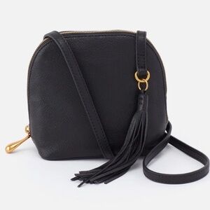 HOBO Nash Black Soft Leather Crossbody Bag fringe charm NWOT small compact